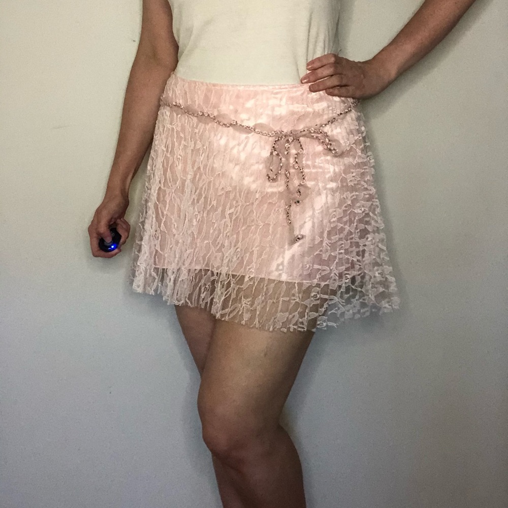 Arden B. Lace Pink Skirt with Rose Belt